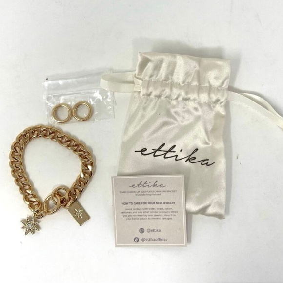 Ettika Starry Charms 18k Gold Plated Chain Link Bracelet 7" Long w/ 2 Extenders - Picture 3 of 5